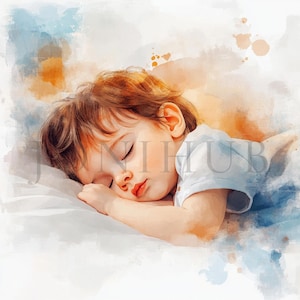 Baby Sleeping Clipart | 10 High Quality JPG | Digital Download | Paper Craft | Junk Journal | Nursery Print | Printable Watercolor Clipart