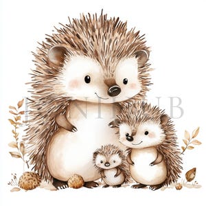 Hedgehog Family Cartoon Clipart | 10 High Quality JPGs | Digital Download | Paper Craft | Journal | Art | Boho Hedgehog | Watercolor Clipart