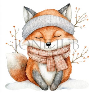 Fox in Winter Clipart | 10 High Quality JPG&#39;s | Digital Download | Winter Animal Illustration | Snowy Fox Art | Mixed Media | Watercolor Art