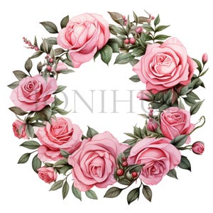 Roses Wreath Clipart | 10 High Quality JPG&#39;s | Digital Download | Clipart Pack | Floral Art | Rose Clipart | Flower Wreath | Watercolor Art