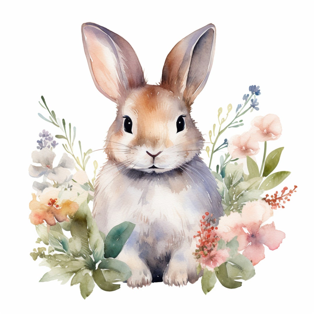 Floral Bunnies Clipart | 10 High Quality Jpgs | Digital Planner ...