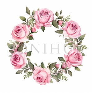 Roses Wreath Clipart | 10 High Quality JPGs | Digital Download | Pink Roses Wreath Clipart | Roses Decor | Digital Paper Craft, Junk Journal