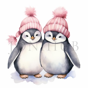 Penguin Couple Clipart | 10 High Quality JPGs | Digital Download | Winter Penguins | Watercolor Clipart | Paper Craft | Junk Journals | Art