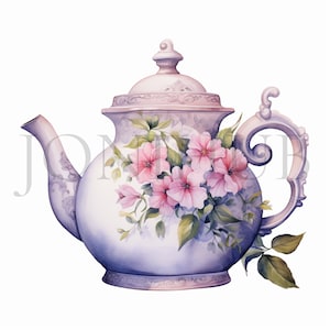 Floral Teapot Clipart | 10 High Quality JPG&#39;s | Digital Download | Floral Teapot Illustrations | Junk Journals | Vintage Teapot Clipart