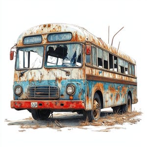Clipart de autobús abandonado / 10 archivos JPG de alta calidad / Descarga digital instantánea / Manualidad en papel digital / Diario basura / Clipart de acuarela imprimible