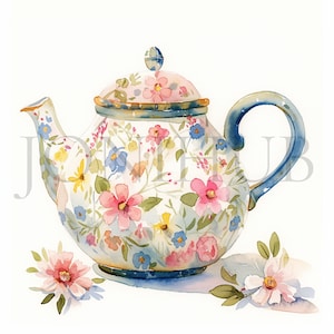 Floral Teapot Clipart | 10 High Quality JPG&#39;s | Digital Download | Vintage Teapot Clipart | Floral Teapot Illustrations | Junk Journals