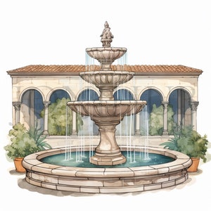 Cloister Fountains Clipart | 10 High Quality JPG&#39;s | Digital Download | Fountain Clipart | Historical Fountain Graphics | Junk Journals