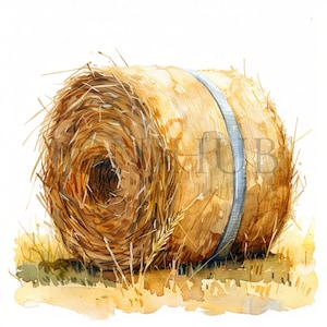 Hay Bale Clipart | 10 High Quality JPG&#39;s | Digital Download | Farm Art | Farm Yard Hay | Field With Hay Bales | Clipart Bundle | Mixed media