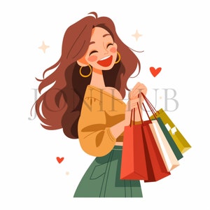 Donne Shopping Clipart / 10 JPG di alta qualità / Download digitale / Stampe digitali / Clipart / Arte dello shopping di moda / Grafica per donne alla moda