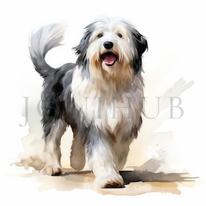 Englischer Schäferhund Clipart | 10 hochwertige JPGs | Digitaler Download |  Kartengestaltung | Journaling | Clip-Kunst Digitaler Planer | Aquarell Hund