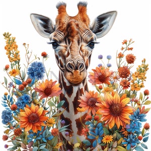 Floral Giraffes Clipart | 10 High Quality JPGs | Digital Download | Giraffe Printable, Cute Giraffe Clipart, Animal Clipart, Giraffe Clipart
