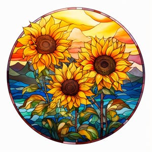 Stained Glass Sunflowers Clipart | 10 High Quality JPGs | Digital Download | Mixed Media | Scrapbooking | Card Making | Digital Paper Craft