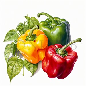 Clipart de poivrons | 10 fichiers JPG de haute qualité | téléchargement numérique | Clipart d'aliments biologiques | Clipart poivrons, clipart végétarien, clipart légume