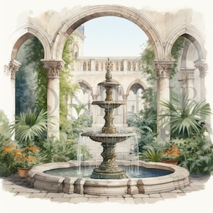 Cloister Fountains Clipart | 10 High Quality JPG&#39;s | Digital Download | Fountain Graphics | Junk Journals | Fountain Clipart | Historical