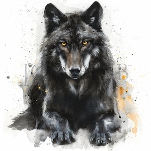 Black Wolf Clipart / 10 JPG's de alta calidad / Descarga digital / Forest Animal Clipart / Arte de vida silvestre / Ilustraciones de lobo / Arte animal