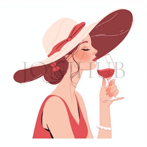 Donna che beve vino Clipart / 10 JPG di alta qualità / Download digitale / Grafica donna elegante / Disegni Lady rilassanti / Creazione di carta