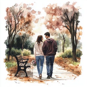 Couple In Park Clipart | 10 High Quality JPGs | Digital Download | Printable Watercolor Clipart | Paper Craft | Junk Journal, Lovers Clipart