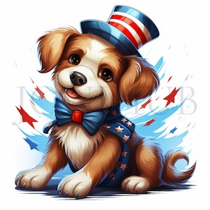 4th of July Dog Clipart | 10 High Quality JPGs | Digital download | Patriotic Clipart Bundle | Independence Day Art, Printables, Digital Art