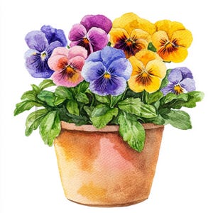 Pot of Pansies Clipart | 10 High Quality JPG&#39;s | Digital Download | watercolor pansies | Floral Art | Flower Clipart | Watercolor Clipart