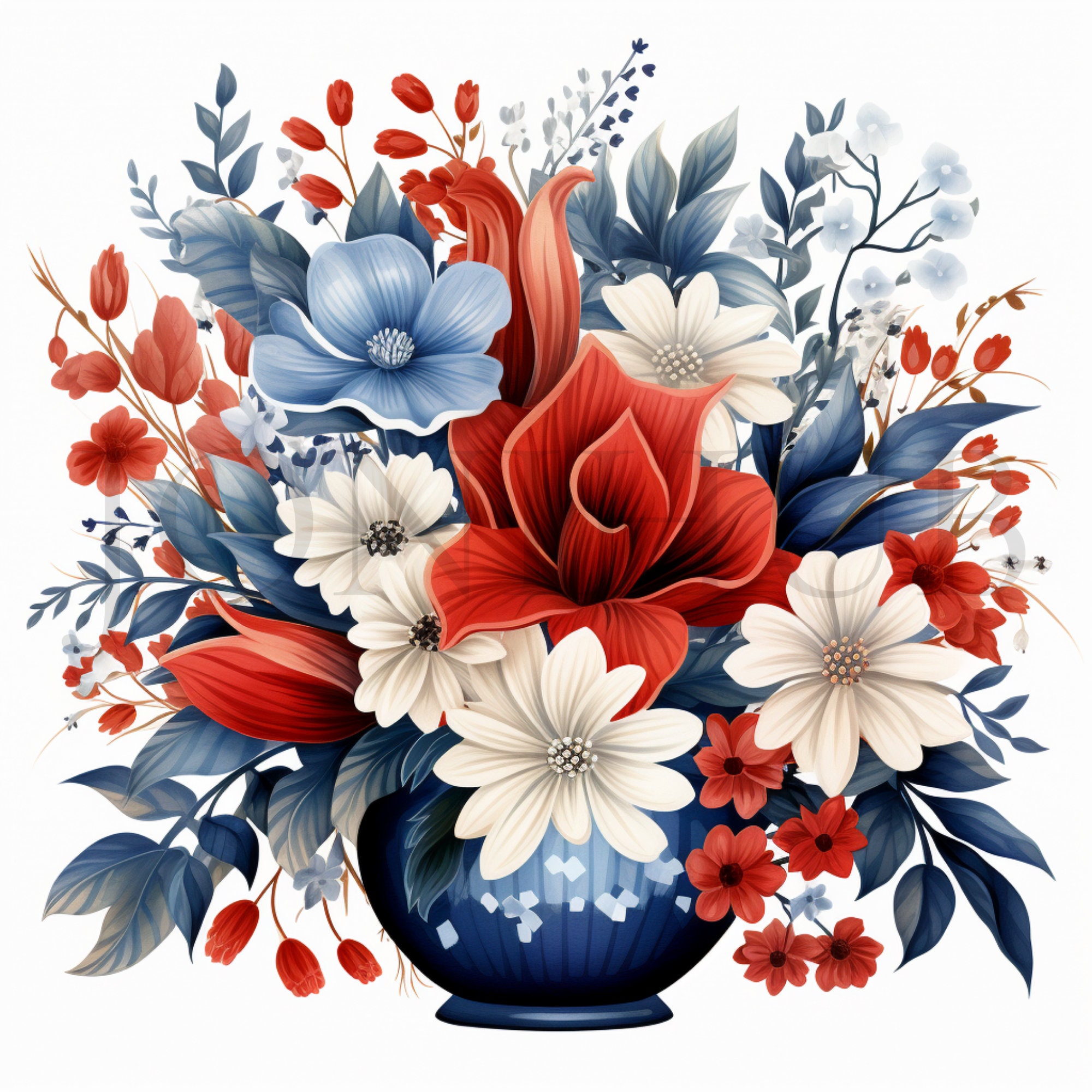 Watercolor 4th of July Floral Clipart Set | 10 High Quality Jpgs ...