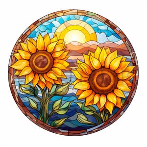 Stained Glass Sunflowers Clipart | 10 High Quality JPGs | Digital Download | Card Making | Digital Paper Craft | Mixed Media | Scrapbooking