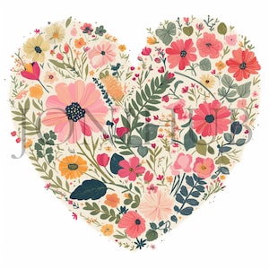 Floral Hearts Clipart | 10 High Quality JPG&#39;s | Digital Download | Wedding Clip Art | Watercolor Hearts | Valentines | Printable Artwork