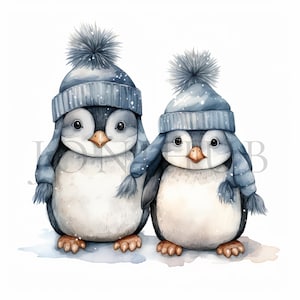 Penguin Couple Clipart | 10 High Quality JPGs | Digital Download | Paper Craft | Junk Journals | Art | Winter Penguins | Watercolor Clipart