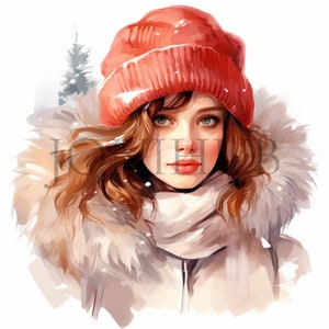 Winter Women Clipart | 10 High Quality JPG&#39;s | Digital Download | Cold Weather Designs | Junk Journals | Seasonal Lady Art | Winter Graphics