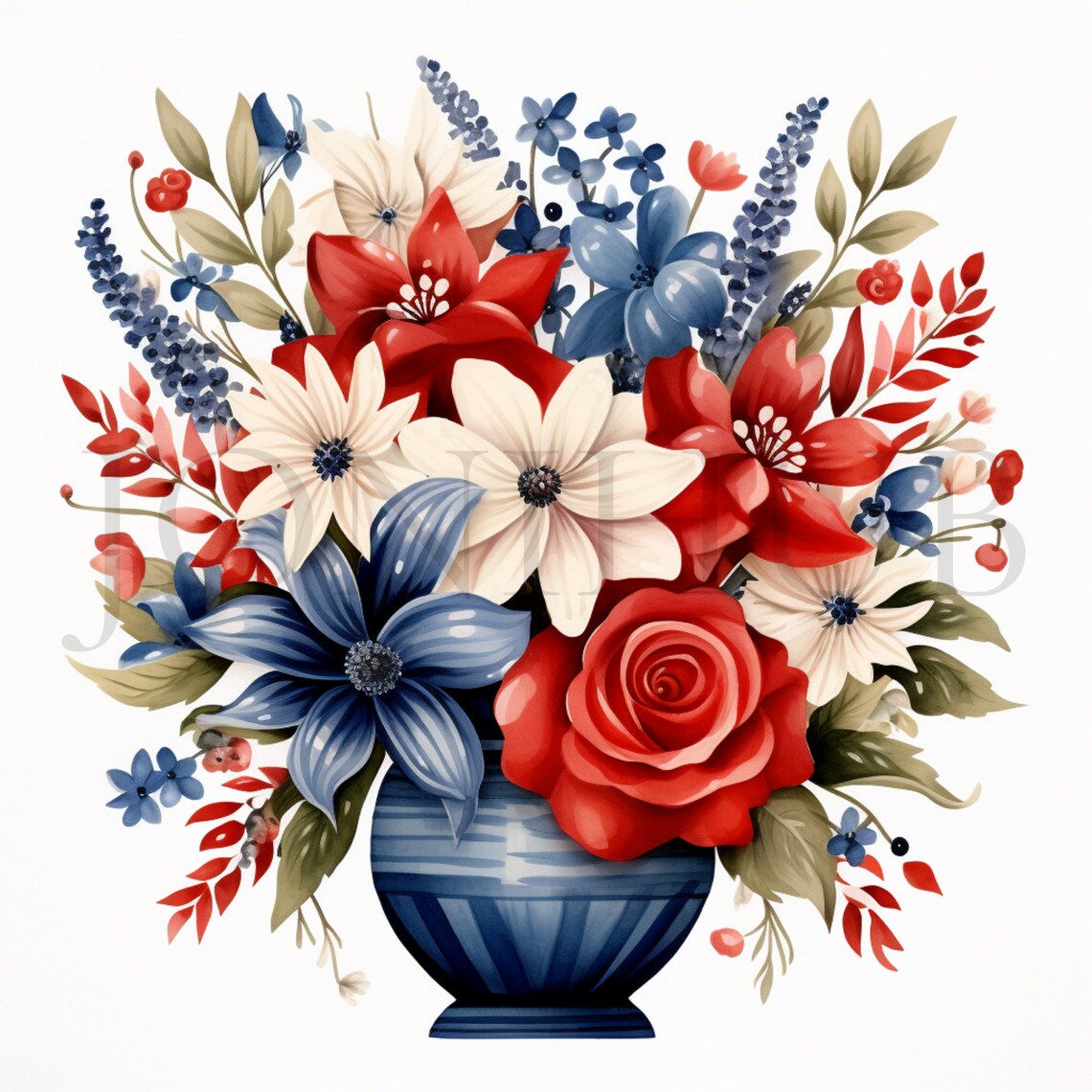 Watercolor 4th of July Floral Clipart Set 10 High Quality Jpgs Instant ...