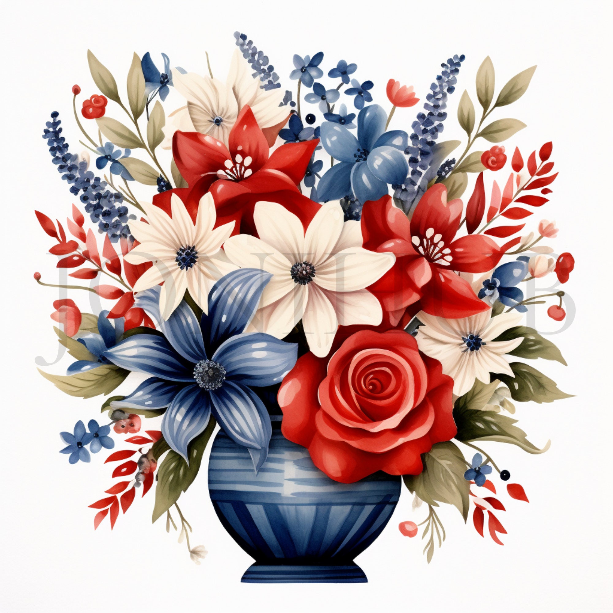 Watercolor 4th of July Floral Clipart Set 10 High Quality Jpgs Instant ...