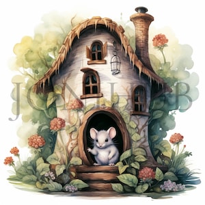 Acquerello Mouse House Clipart / 10 JPG di alta qualità / Download digitale / Arte stravagante del mouse / Diari spazzatura / Scrapbooking / Arte digitale