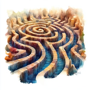 Labyrinth Clipart | 10 High Quality JPGs | Instant Digital Download | Antique Labyrinth | Fairy Labyrinth | Watercolor Clipart | Paper Craft