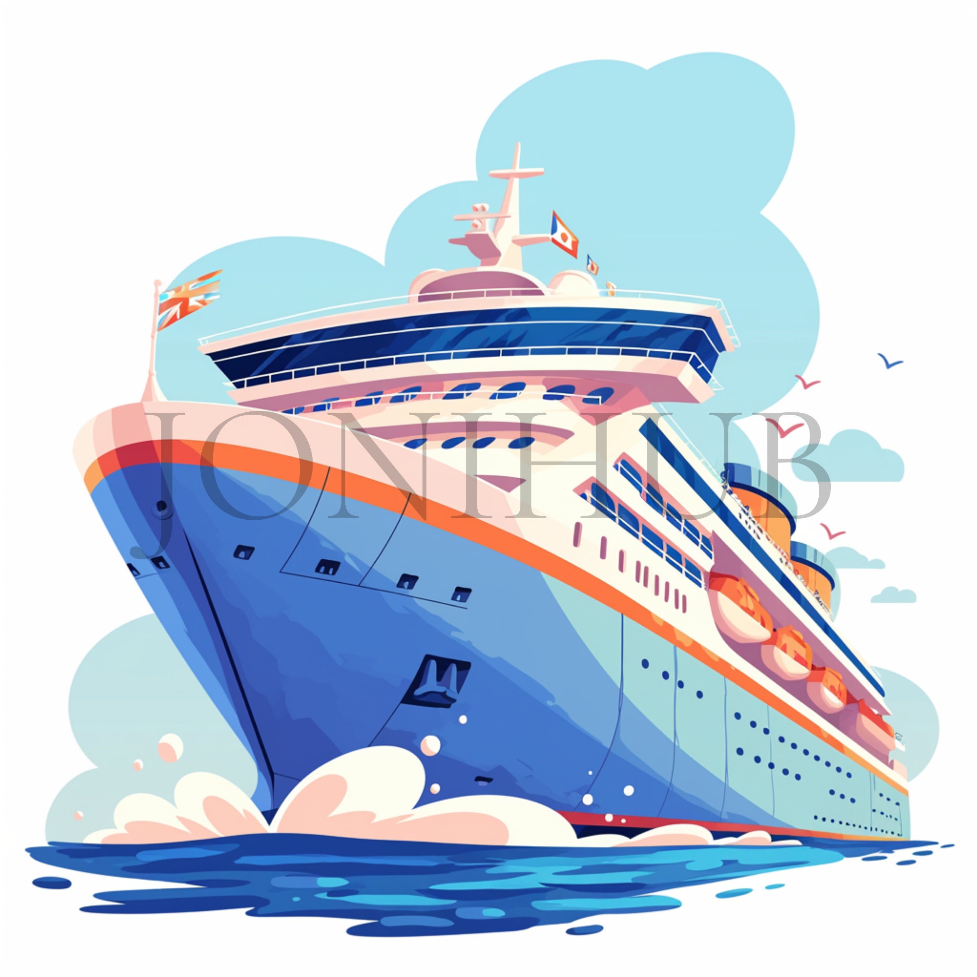 Cruise Vacation Clipart | 10 High Quality JPG's | Digital Download | Ocean Clipart | Printable Artwork | Travel Art | Vacation Illustrations