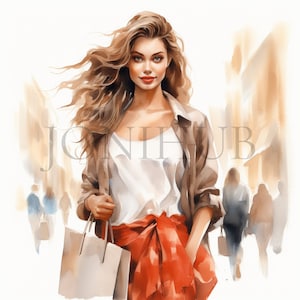 Women Shopping Clipart | 10 High Quality JPG&#39;s | Digital Download | Fashion Shopping Art | Stylish Women Graphics | Digital Prints | Clipart
