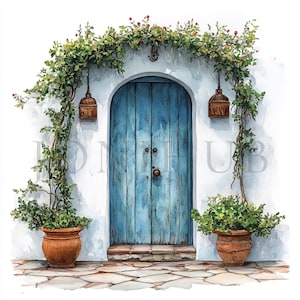 Portas Mediterrâneas Clipart | 10 JPGs de Alta Qualidade | Download Digital | Arte de Berçário | Scrapbooking | Arte | Criação de Cartões | Artesanato em Papel Digital