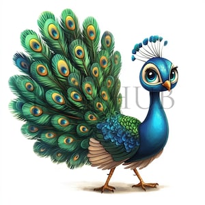 Clipart paon adorable | 10 fichiers JPG de haute qualité | Téléchargement numérique | Illustration de paon | Clipart oiseau coloré | Art imprimable | Clipart
