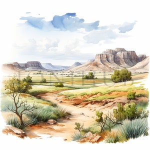 Steppe Landscape Clipart | 10 High Quality JPGs | Digital Download | Mixed Media | Card Making | Digital Paper Craft | Watercolor Art