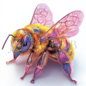 Pink Golden Bee Clipart | 10 High Quality JPGs | Digital Download | Junk Journals | Adorable Bee Print | Watercolor Clipart | Paper Craft