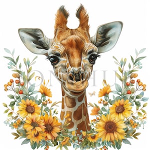 Clipart bloemen giraffen | 10 JPG's van hoge kwaliteit | Digitale download | Kaarten maken | Afdrukbare giraf | Schattige giraffe-clipart | Giraf Clipart