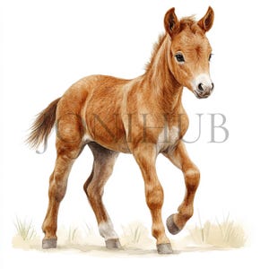 Imágenes prediseñadas de potro / 10 archivos JPG de alta calidad / Descarga digital / Imágenes prediseñadas de acuarela / Manualidades de papel digitales / Caballo bebé / Animal de granja / Arte equino