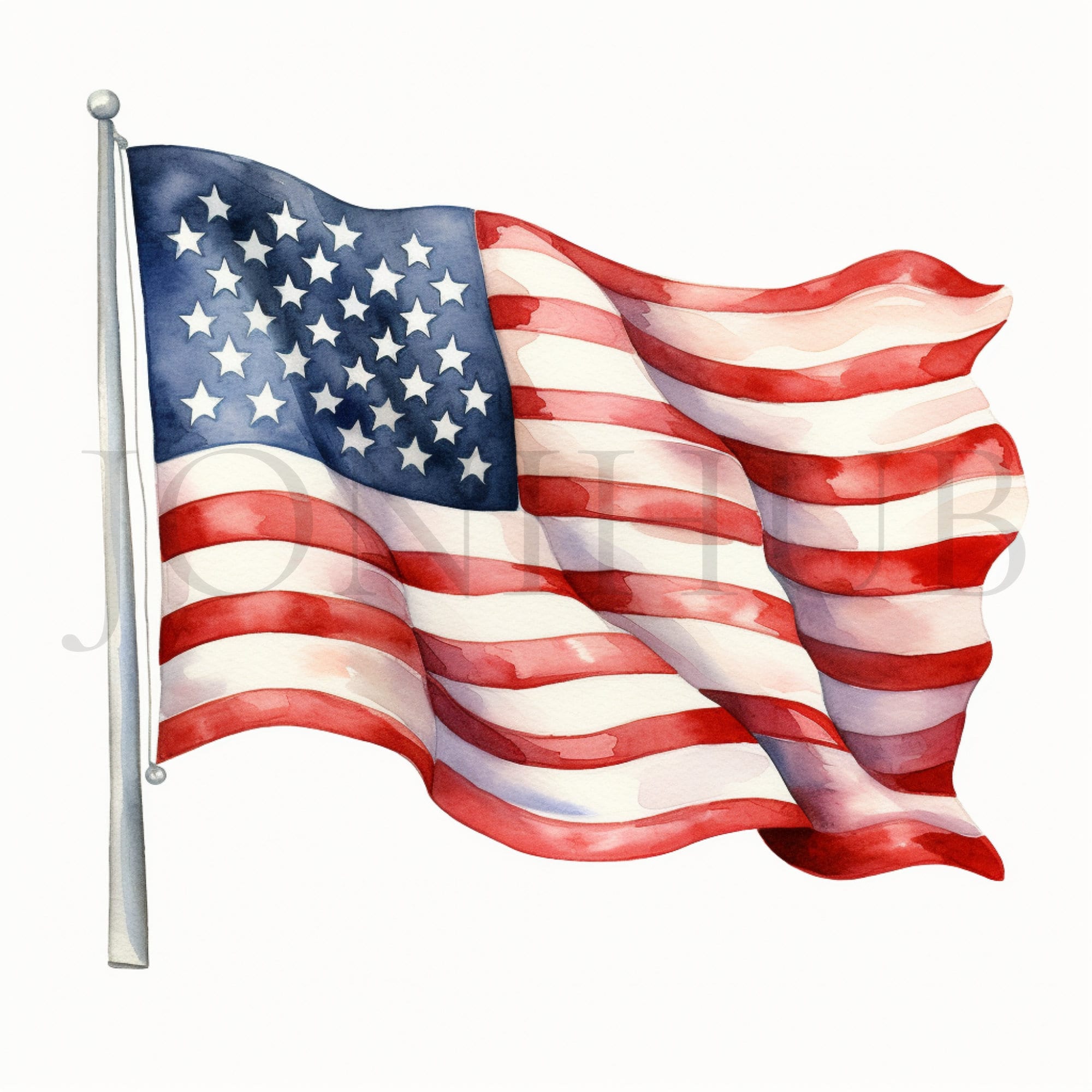 Watercolor American Flag Clipart 10 High Quality Jpgs Instant Digital