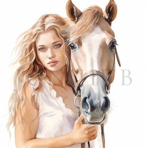 Clipart de niña y caballo / 10 archivos JPG de alta calidad / Descarga digital / Fabricación de tarjetas / Clipart de animales lindos / Manualidades con papel digital / Scrapbooking