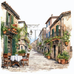 Italian Village Streets Clipart | 10 High Quality JPG&#39;s | Digital Download | Card Making | Clip Arts | Village Illustration | Travel Clipart