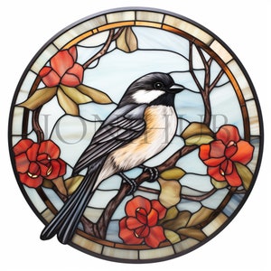 Mésange en vitrail | 10 fichiers JPG de haute qualité | Téléchargement numérique | Art d'oiseau | Graphiques d'oiseaux en vitrail | Art imprimable | Impressions numériques