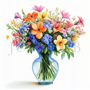 Flowers Bouquet Clipart | 10 High Quality JPGs | Digital Download | Wildflowers | Printable Watercolor Clipart | Paper Craft | Junk Journals
