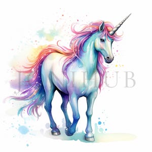 Cartoon Unicorn Clipart | 10 High Quality JPGs | Digital Download | Fantasy Unicorn | Watercolor Clipart | Paper Craft | Junk Journal | Art
