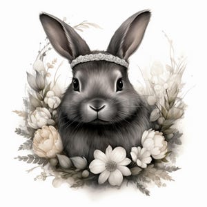 Bunnies with Flower Crown Clipart | 10 High Quality JPGs | Digital Download | Scrapbooking | Nursery Art | Drawing | Card Making, Journaling