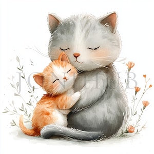 Katze und Kätzchen Clipart | 10 hochwertige JPGs | Digitaler Download | Papiermodelle | Junk Journal | Kätzchen Liebe Clipart | Aquarell Clipart