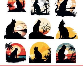 Cat Silhouette | Cat Clipart | Black Cat Clipart | Black And White Cat Clipart | black cat silhouette | cat moon silhouette | black cat png