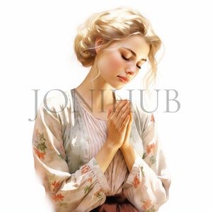 Donna che prega Clipart / 10 JPG di alta qualità / Download digitale / Disegni spirituali / Stampe digitali / Arte religiosa / Grafica di preghiera